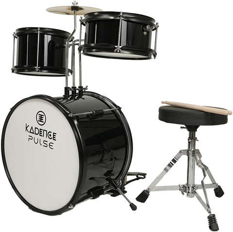 KADENCE 13 Inch 3-Piece /Junior Drum Set/Beginner /Kids Musical Toys,Black  Acoustic Drum Kit Set