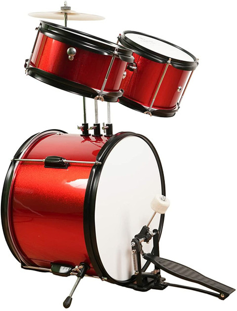 KADENCE 13 Inch 3-Piece/Junior Drum Set/Beginner/Kids Musical Toys,Metallic  Red Acoustic Drum Kit Set