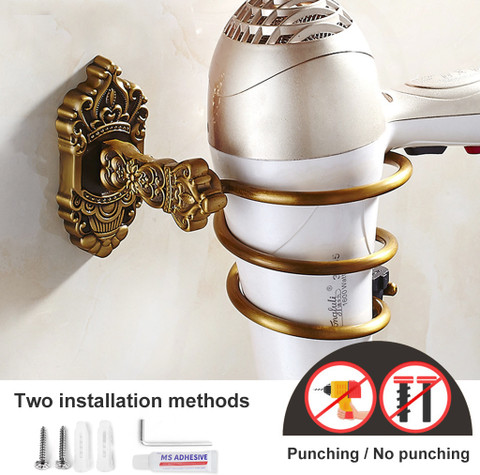 HANNEA Hair Dryer Stand, Hair Dryer Holder, Retro Style All Aluminum Hair  Dryer Wall Mounted Dryer Holder - Main Image