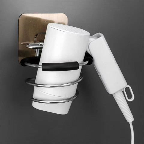 Self-Adhesive Stainless Steel Hair Dryer Holder - Wall Mount Bathroom Organizer With Shelves