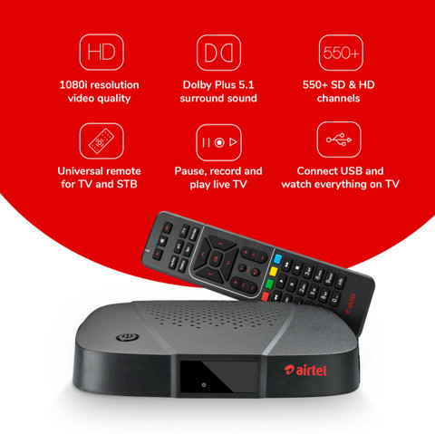 Airtel Digital TV Only HD Set Top Box Month Entertainment Pack Fast  Installation