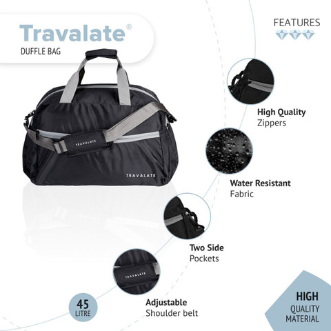 Travalate Nylon 20 Inch Black Travel Duffle/ Weekender Bag