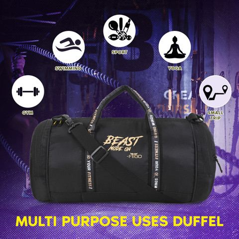Fit Go 30 L Black DUFFEL GYM BAG with shoe compartment, mesh, side secret  pockets Gym Duffel Bag