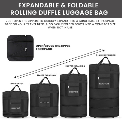 STORITE (Expandable) Layer Nylon Extendable Duffle Bags Convertible  Travel Luggage with Wheels Duffel With Wheels (Strolley)