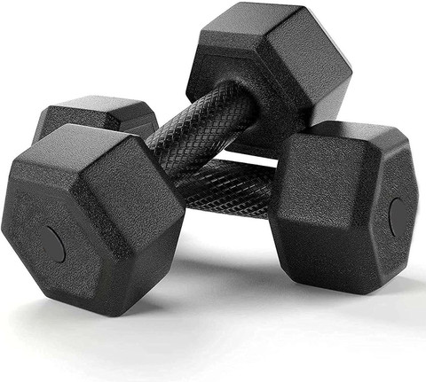 KSF Hexa Black PVC 5KG Hexa Dumbbell Set, Pair Hex Dumbbells, Home Gym  5KG x 2PCS Adjustable Dumbbell