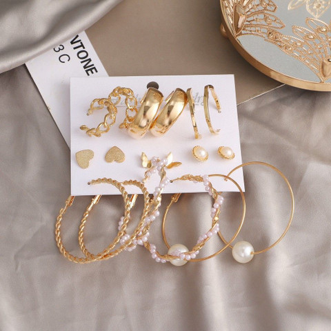 Vembley Combo Pair Stunning Golden Gold Plated Pearl Alloy Hoop Earring