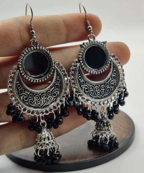 Buy ALISS Jhumka Black Mirror Earrings Alloy Jhumki