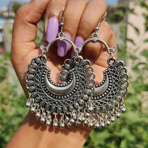 Buy ISLANA Oxidised Silver Jhumki, Jhumka Earrings