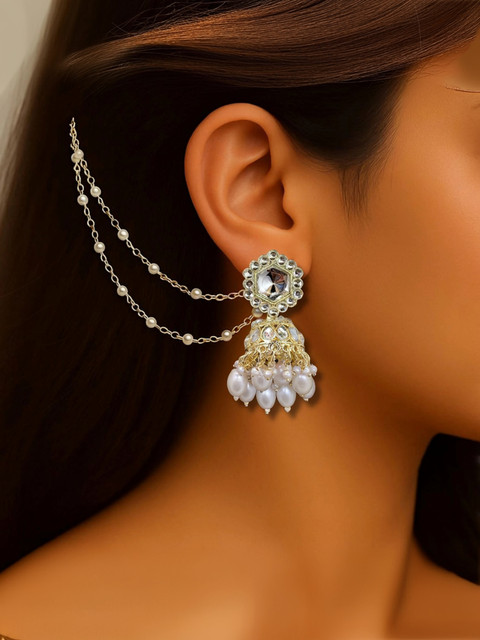 Neeara Fashion Gold Toned Kundan Jhumka Earrings for Women Festive Wear|  Traditional White Alloy Jhumki Earring