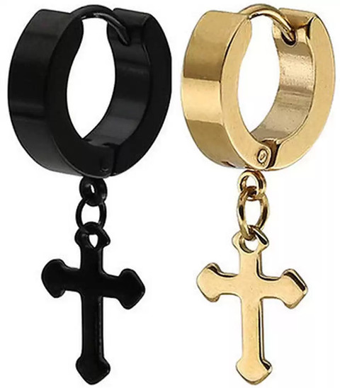 Buy Crazy Fashion Jesus Cross Earrings Black Gold