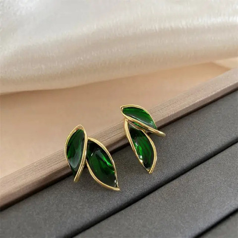 Buy BlueShine Korean Earrings Beautiful Green Leaf