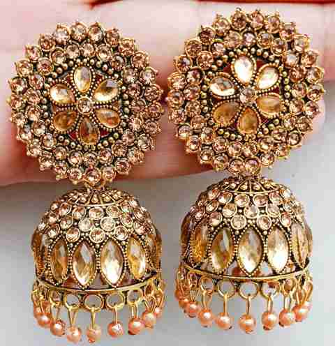 Buy sk beauty Designer golden Jhumka earrings for