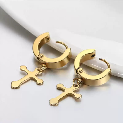 Buy Crazy Fashion Jesus Cross Earrings Black Gold