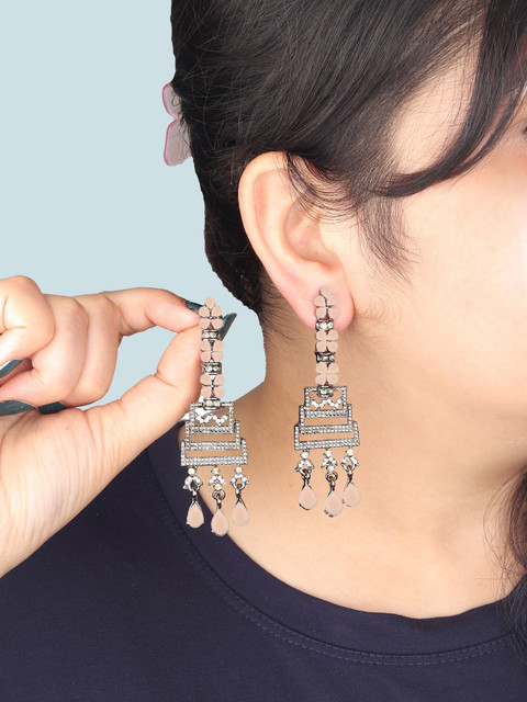 Dreamish Imitation Party Wear Black Plated Pearl Stone Beaded Long  Earrings Cubic Zirconia Alloy, Stone Drops Danglers, Tassel Earring,  Earring
