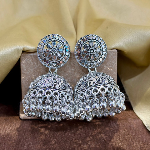 Silver Jhumka Earrings Ethnic Earrings Online Latest Chandelier