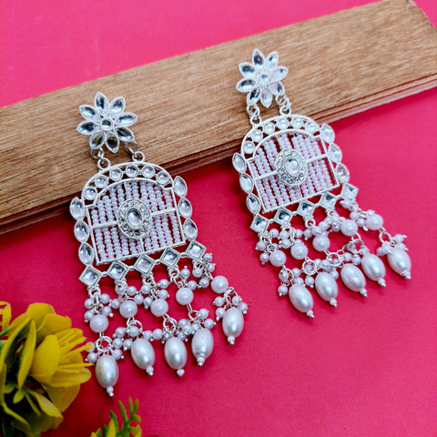 Homemet Chandbali Earrings for Women White Pearl Bridal Heavy Jhumka  Earring for Wedding Pearl, Moonstone Alloy, Brass Chandbali Earring