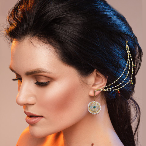 Payal Jewellers Kanser Kanoti Hair Chain Clip Earrings Pearl Alloy Ear  Thread
