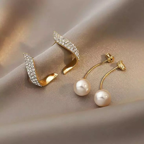 Vembley Korean Two Ways To Wear Pearl Wing Stud Earrings Pcs/Set Metal  Stud Earring