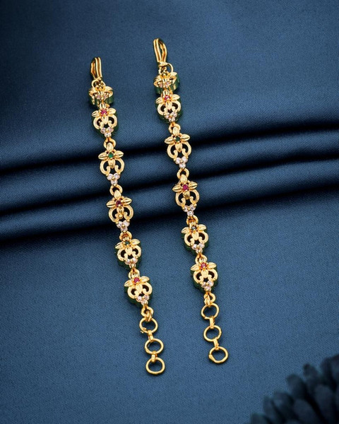 VARNI JEWELLRY Gram Gold Plated Studded Earchain/Kanser/Kaan Chain  For Women And Cubic Zirconia Brass Ear Thread