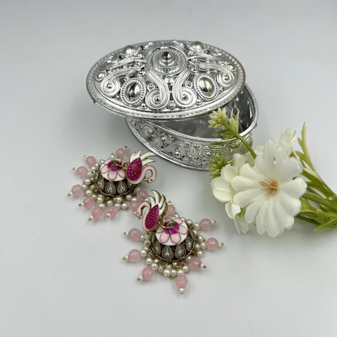 DAZZLE CRAFT Stylish Jewelry New Duck Design Jhumka Baby Pink Earrings For  Women Girls Crystal, Pearl Brass Earring Set