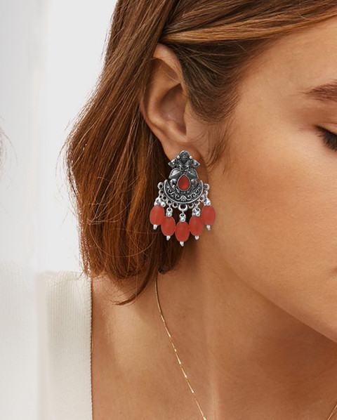 FFC-FASHION FOR CHOICE Fancy Oxidized Silver Kundan Diamond Dangler  Earrings For Woman_S-A1 Alloy Chandbali Earring