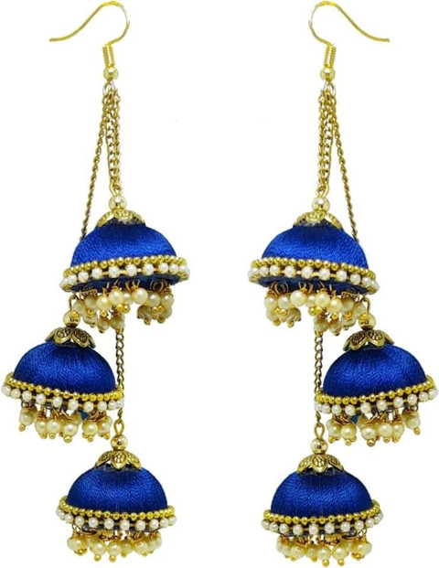 Sanj Silk Thread Three Layer Hook Drop Jhumki Earrings For Women Hook  Dangle Silk Dori Jhumka Earrings For Girls Beads Silk Dori Jhumki Earring,  Hoop