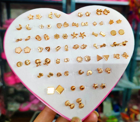 Buy DIVINE 36 Pairs of Mix Design Gold plated Small