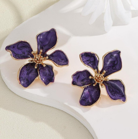 Buy AKISON JEWELS Purple Flower Stud Earrings For