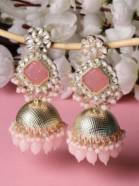 Studio Sukkhi Decent Gold Plated Pretty Pink Kundan Studded Jhumka/Jhumki  Earrings Alloy Jhumki Earring