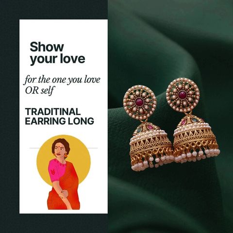 Flaring Gold traditinal jhumkas earring for women and girls Pearl Alloy Jhumki Earring - Image 8