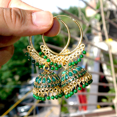 Buy Anish green jhumka earrings for women party