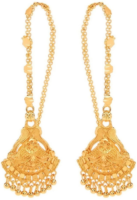 LAKSHYA COLLECTIONS Beautiful One Gram Gold Plated Screw Earrings With Ear  Chain Brass Earring Set