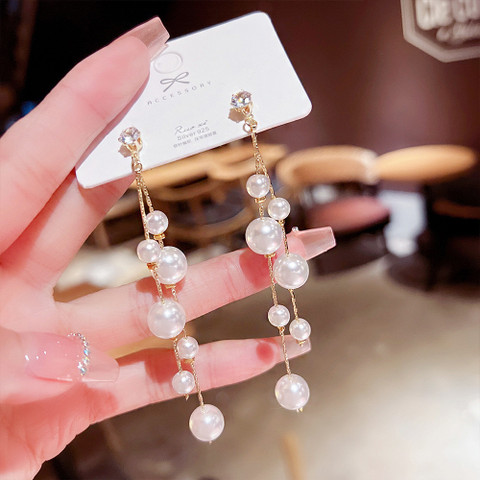 DESTINY JEWEL'S New Trendy Exclusive Korean White Pearl Long Drop Earrings  Set For Women Girls Pearl Alloy Earring Set