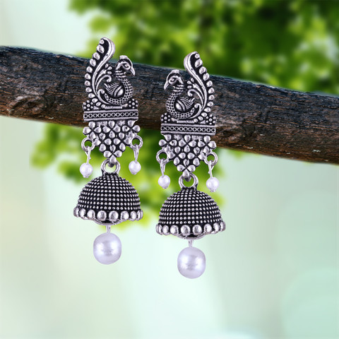 Buy Divastri silver earrings jhumki combo oxidised