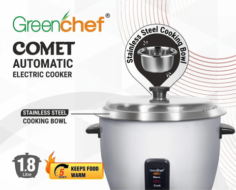 Greenchef Comet Stainless Steel Single bowl Automatic Electric  Rice Cooker with Steaming Feature