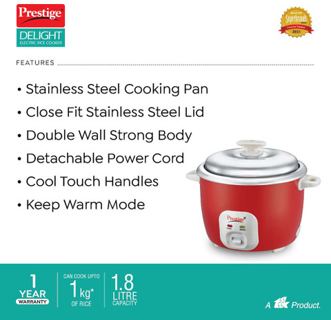 Prestige Delight Cute SS 700W Bowl Electric Rice Cooker with Steaming  Feature