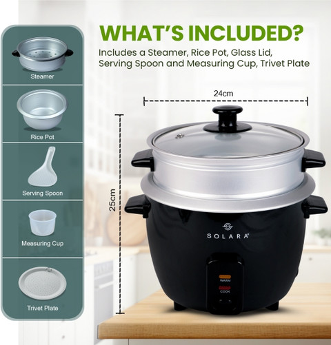 Solara One Touch Rice Cooker, 400W Automatic Electric Rice Cooker and Grain  Cooker, Rice Cooker, Food Steamer