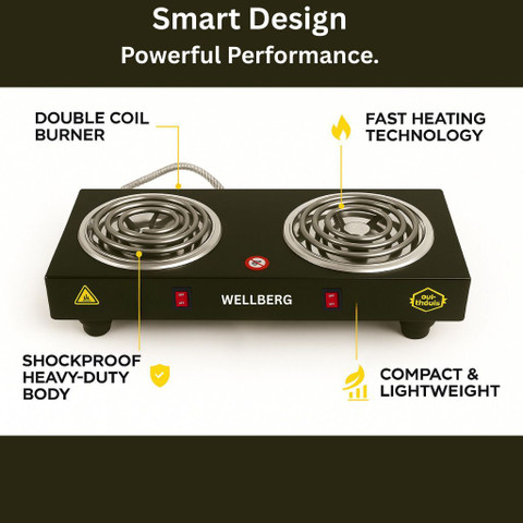 Wellberg 2000W Dual Burner Electric Hot Plate Energy-Efficient