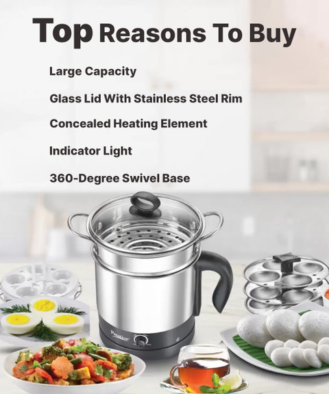 Prestige PMC Accessories(Idli Stand plates, Egg Boiling Rack with  Stand, Steamer) Multi Cooker Electric Kettle