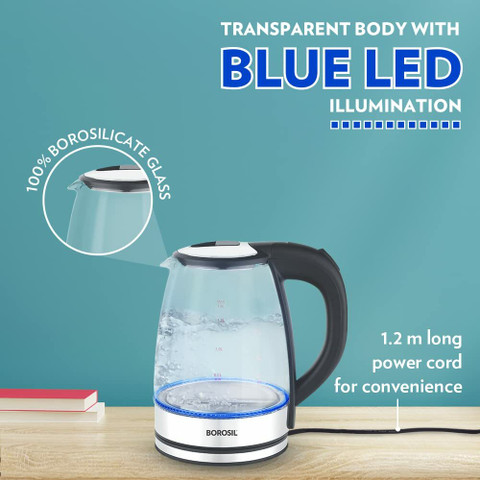 BOROSIL Electric Glass Kettle, Borosilicate Glass Electric Kettle