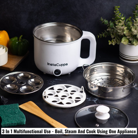 InstaCuppa 3-in-1 Cook Kettle WideMouth Pot, Temp Settings -Busy Moms: Boil, Cook Steam Multi Cooker Electric Kettle