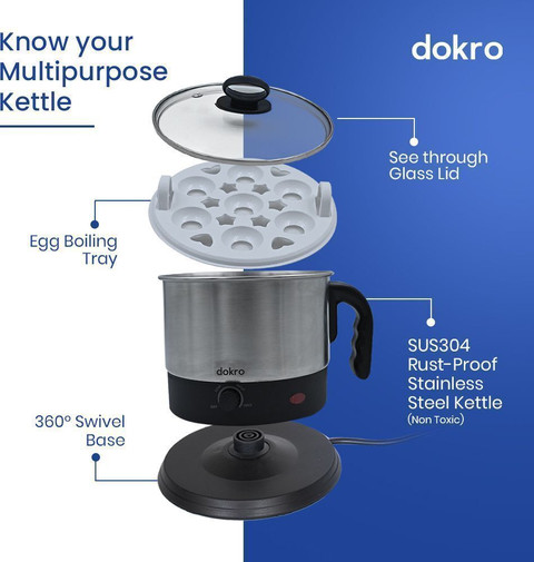 dokro MPK1 Premium Tea Coffee Maker Multi Cooker Electric Kettle