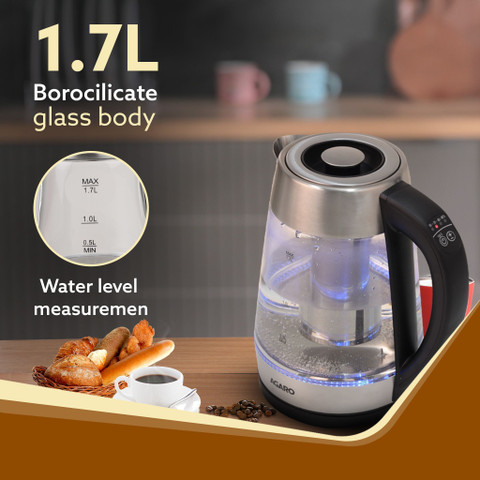 AGARO Supreme Electric Glass Kettle With Tea Coffee Infuser