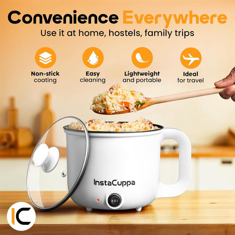 InstaCuppa 3-in-1 Multi Cook Kettle with Steamer Non-Stick Inner Pot  600 Watts Multi Cooker Electric Kettle