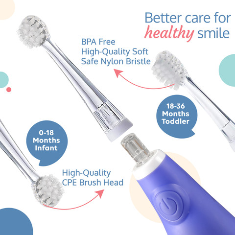 LuvLap JOY Baby Sonic Electric Toothbrush for Infant to Toddler of Ages 0-3  Years, Includes Sensitive Brush Heads, Gentle Vibration, Smart LED Timer 