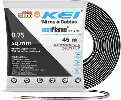 めるきー KEI PVC 0.75 Sq/mm Black 45 m Wire Price in India - Buy KEI PVC
