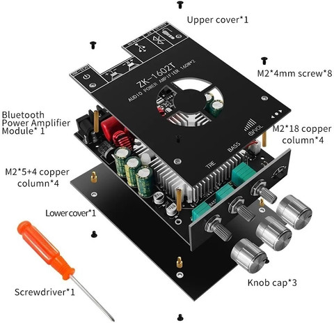 IOTaudios ZK-1602T Amplifier Board Bluetooth 5.0 TDA7498E 2*100W