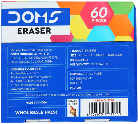 Flipkart.com | DOMS Neon Hex Dust Free Eraser ( Set of 60 pcs