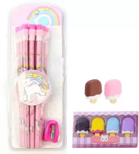 cassava Unicorn Stationery HB Pencil Sharpener Cap Ice Cream Eraser  Eraser