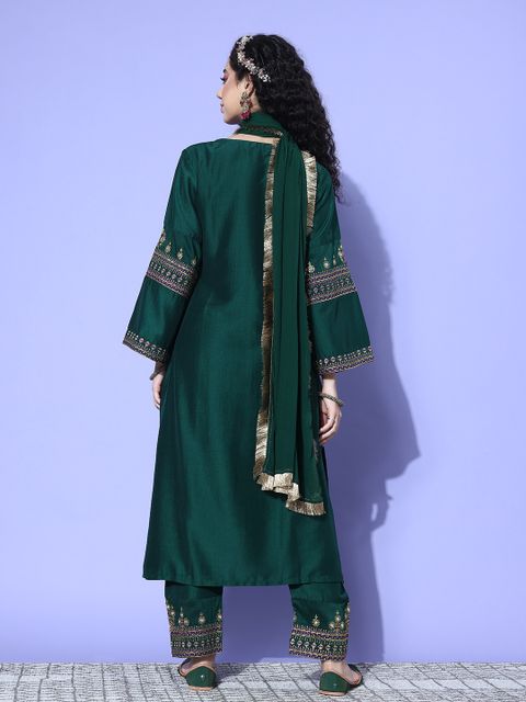 Varanga Women Silk Blend Kurta Pant Dupatta Set - Image 6